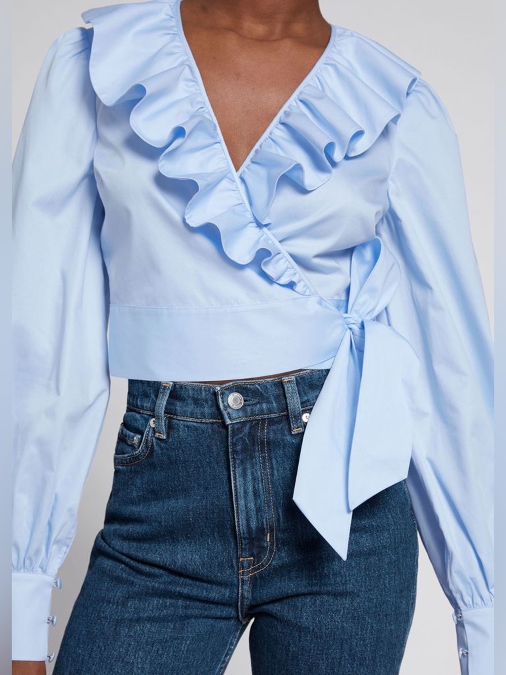 & OTHER STORIES Light Blue Ruffled Wrap Blouse - Picture 3 of 9